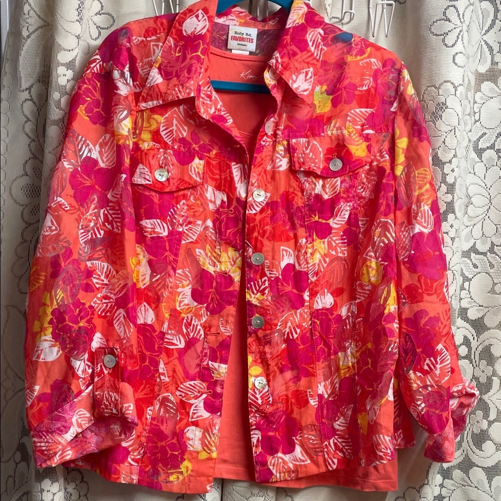 Ruby Rd. Red and Pink Shirt/Kim Roger’s Tank Top